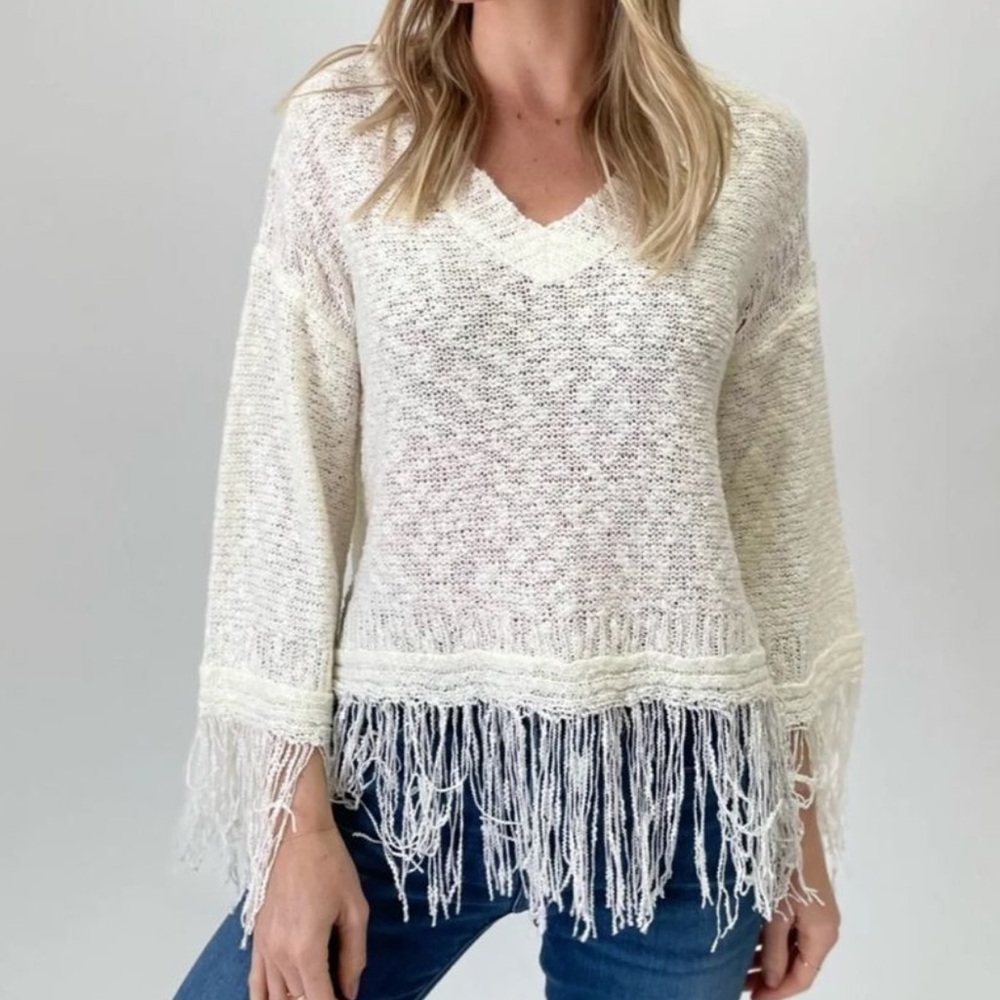Six fifty cream fringe sweater NWT Small